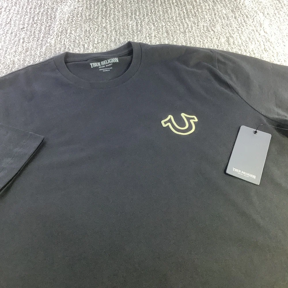 True Religion Mens Relaxed Fit Overseam Puff Tee Shirt Black Size M NWT